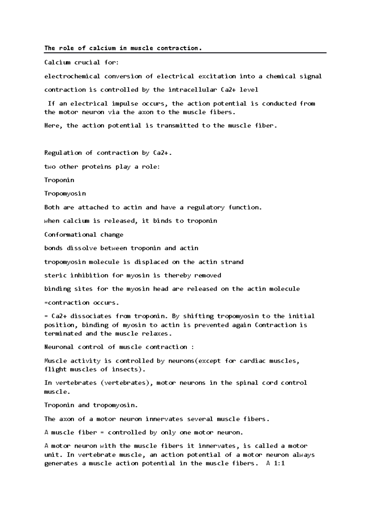The role of calcium in muscle contraction - Calcium crucial for ...
