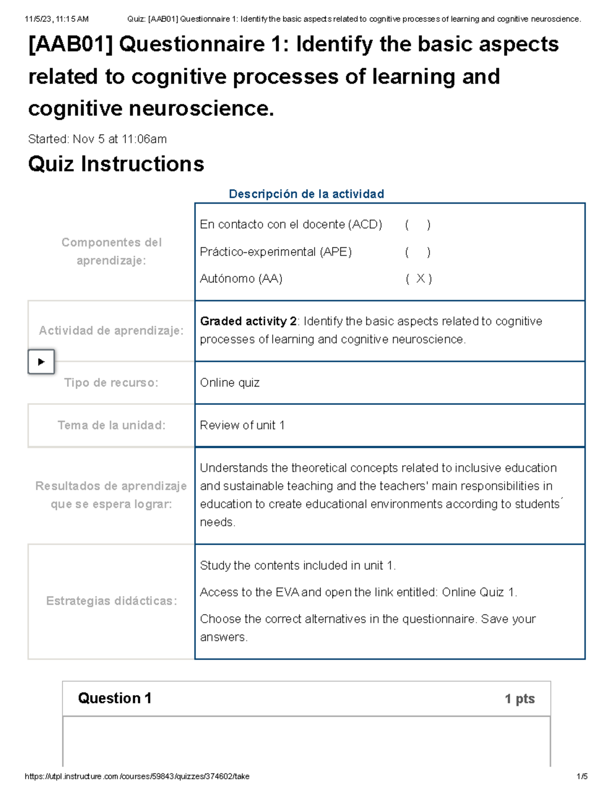 Quiz [AAB01] Questionnaire 1 Identify the basic aspects related to ...