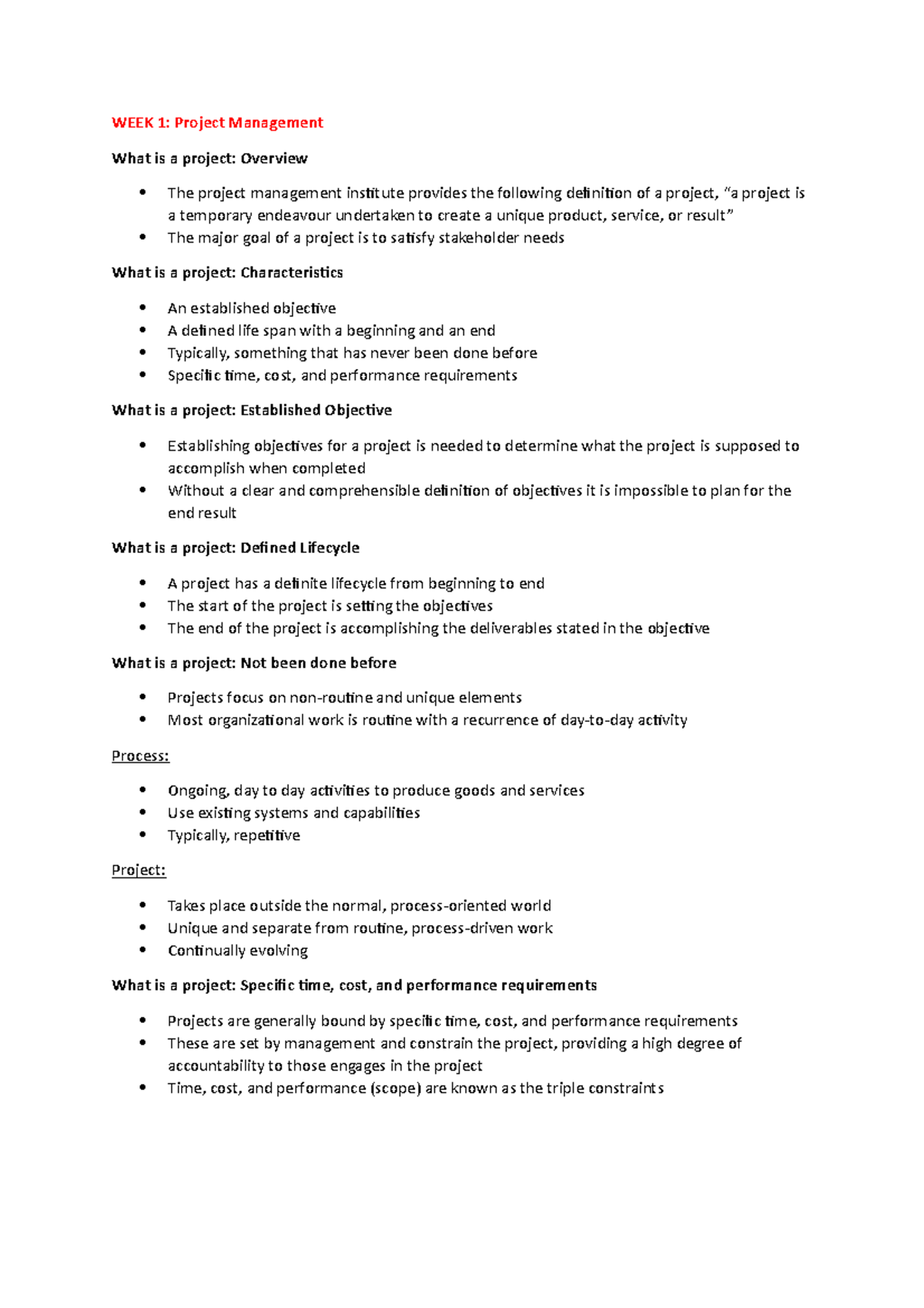 Project Management WEEK 1 Project Management What Is A Project