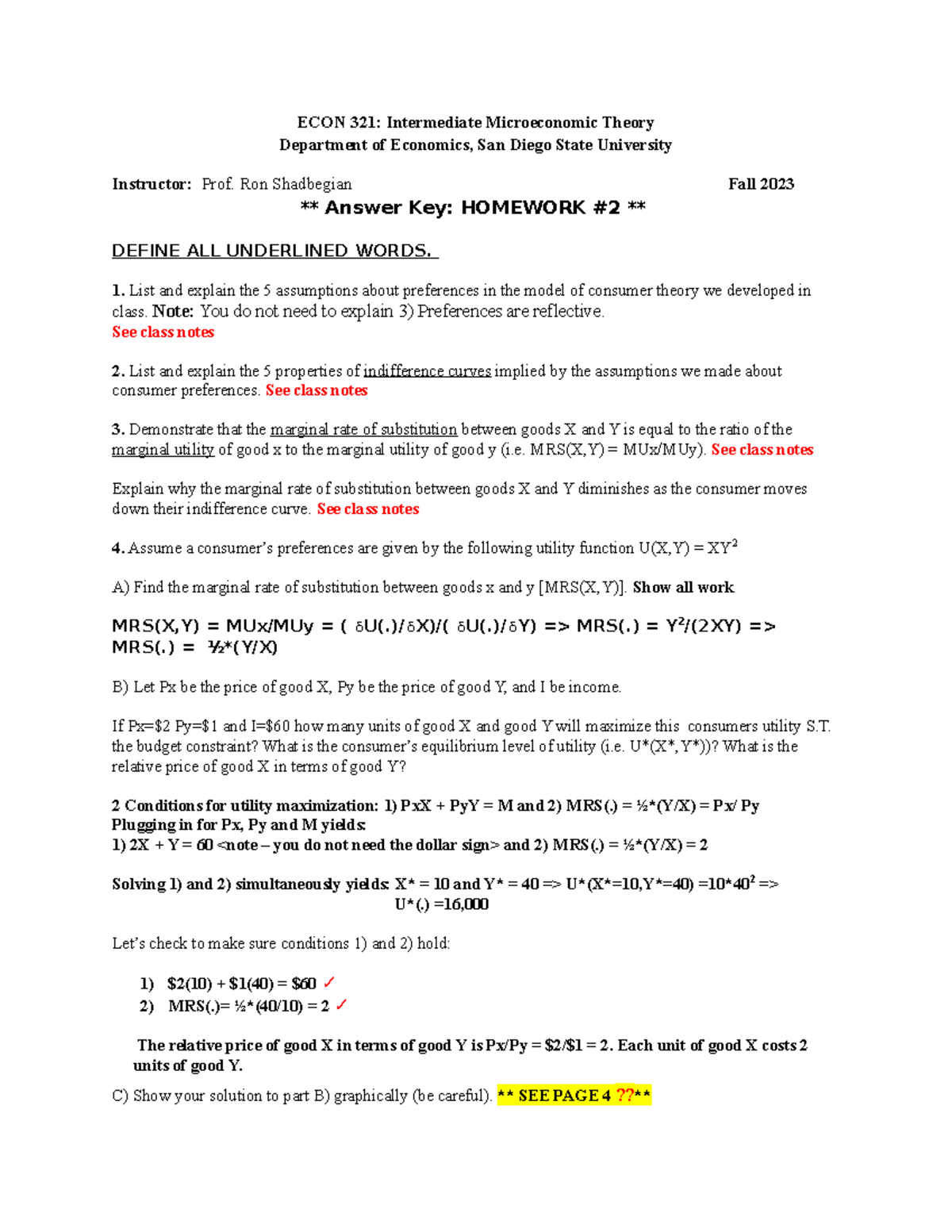 AK HW2 F23 - Homework - ECON 321: Intermediate Microeconomic Theory ...