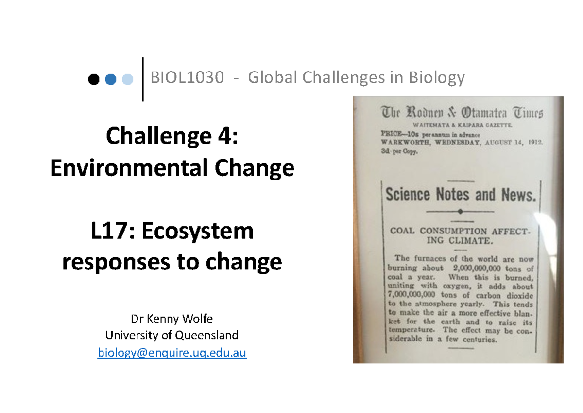 BIOL1030 L17 2022 ecosystemchange - BIOL1030 - Global Challenges in ...