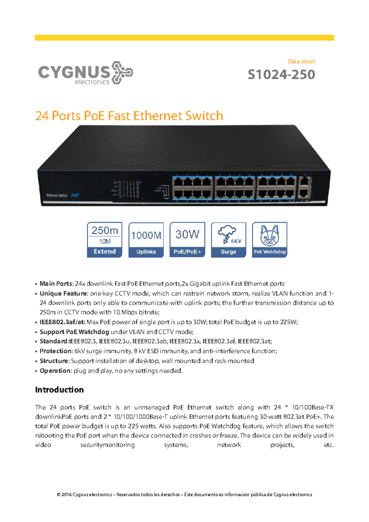 CY-S1024-250 - ..... - © 2016 Cygnus electronics – Reservados todos los ...