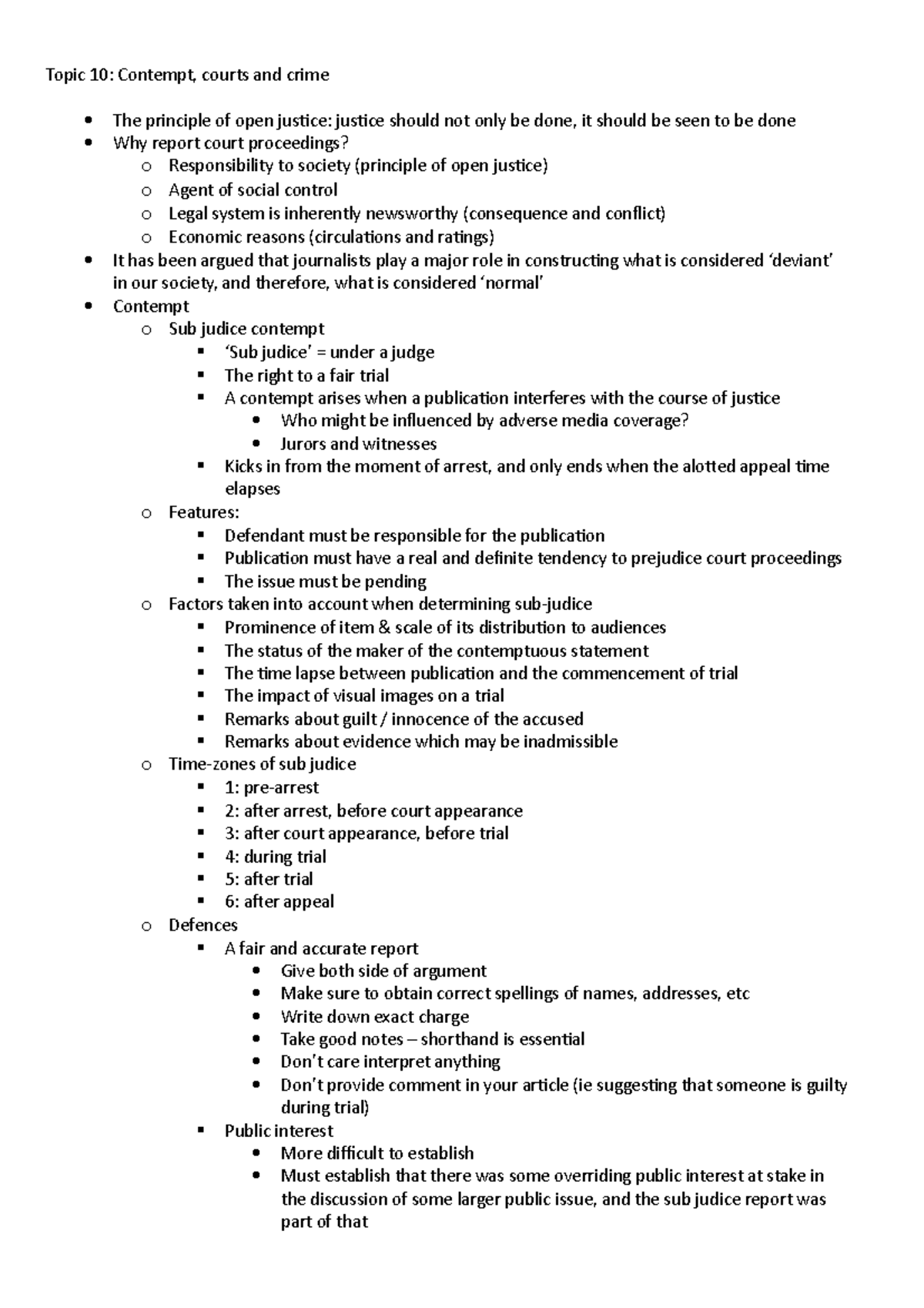 Wk 10 - Topic 9 - Lecture notes 9 - Topic 10: Contempt, courts and ...