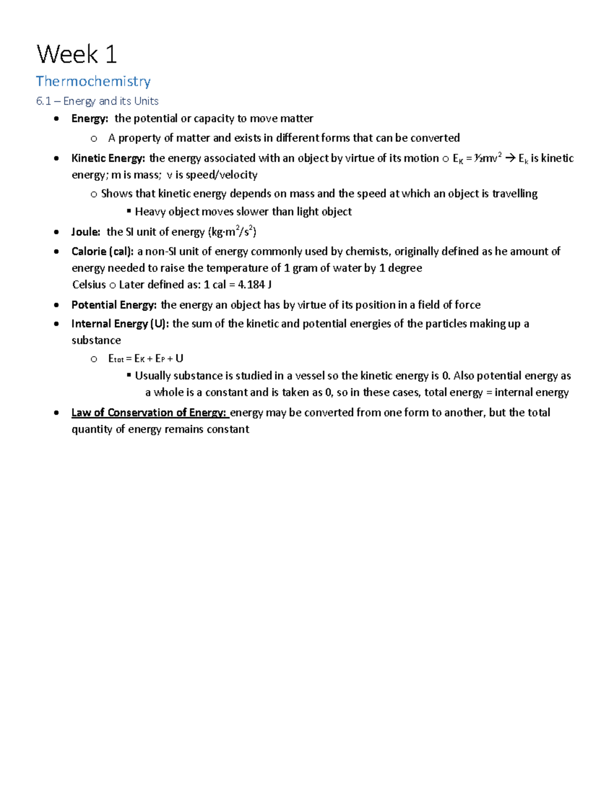 6.1 Textbook Notes - Week 1 Thermochemistry 6 – Energy and its Units ...