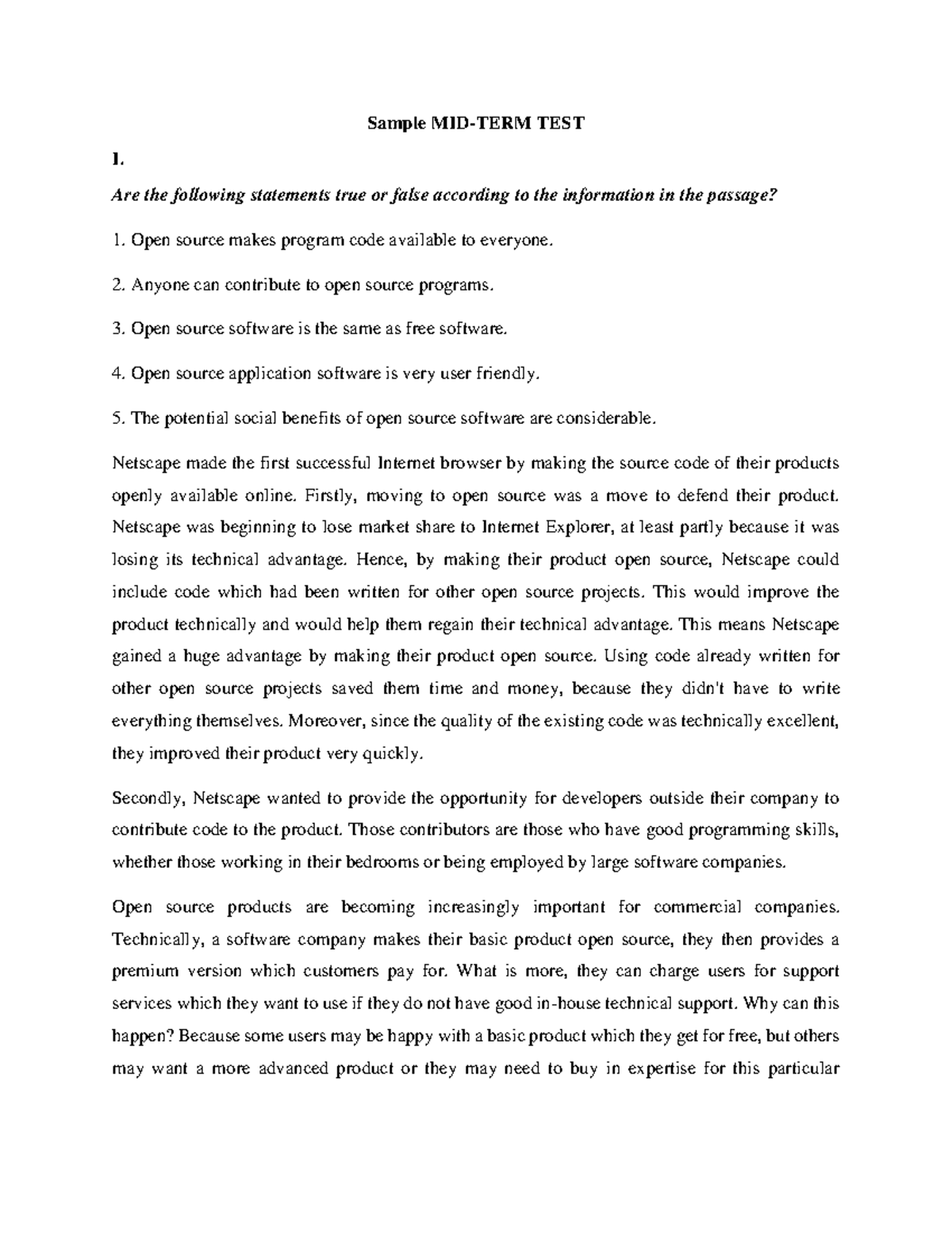 Sample MID-TERM TEST - hảo sát này nhằm nắm bắt nhu cầu bồi dưỡng nâng ...