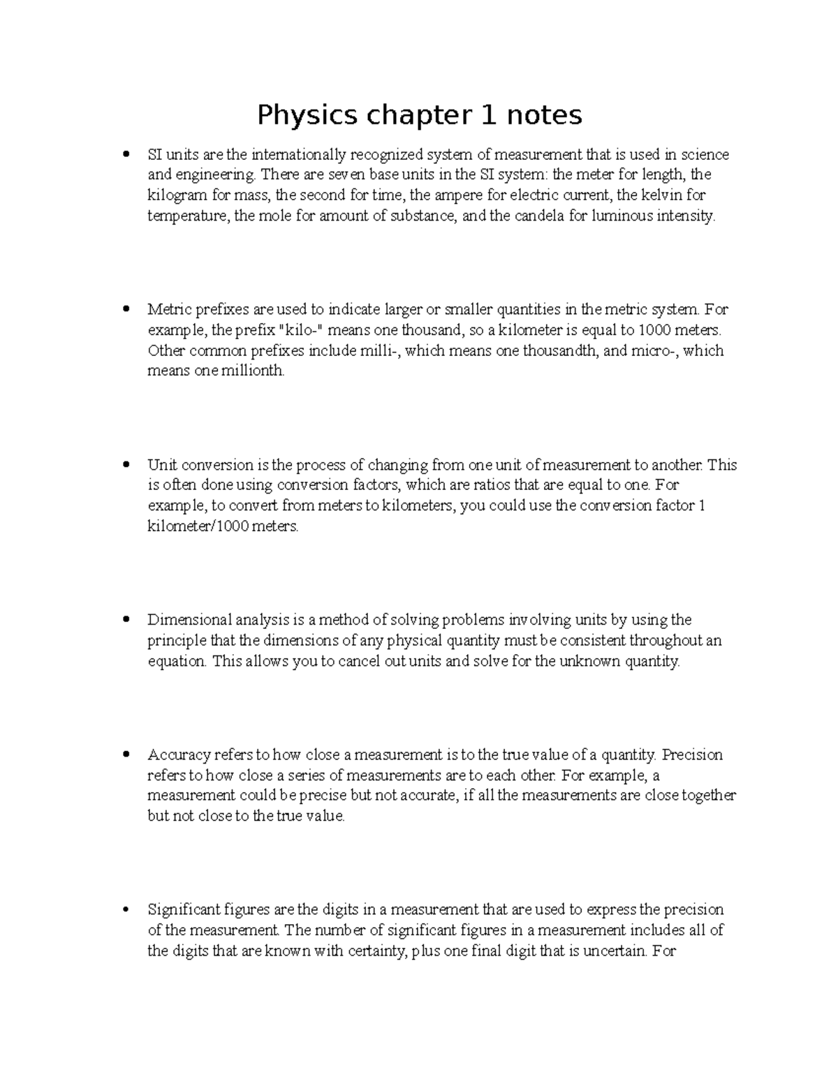 Physics Chapter 1 Notes - Physics Chapter 1 Notes SI Units Are The ...