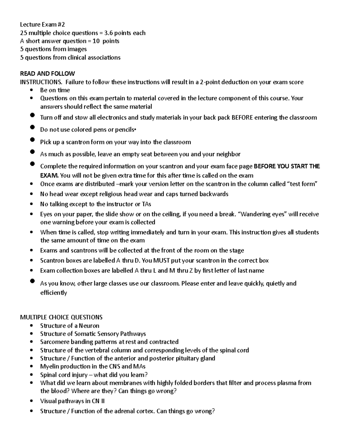 Study Guide Exam 2 - Review - Lecture Exam # 25 multiple choice ...