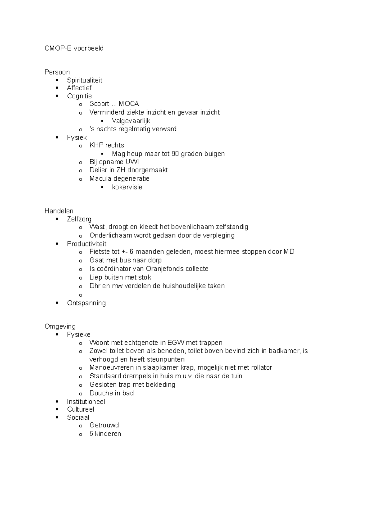 CMOPe  CMOPE voorbeeld Persoon Spiritualiteit Affectief Cognitie o