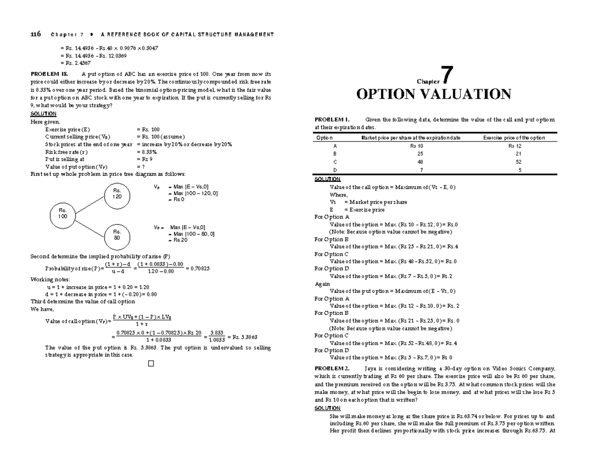 OPTION VALUATION CAll and put option - 116 C h a p t e r 7 • ••• A R E ...