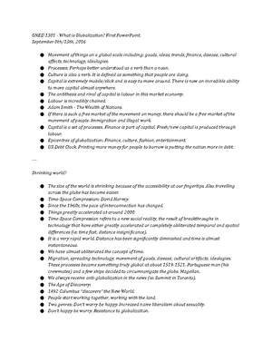 Midterm Review - notes - GNED 1301 Midterm Review What is globalization ...