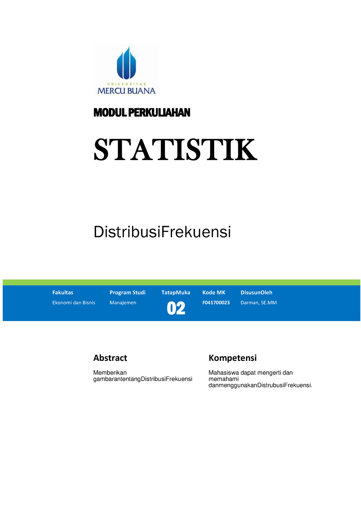 Modul Statistik [Distribusi Frekuensi] - MODUL PERKULIAHAN STATISTIK ...