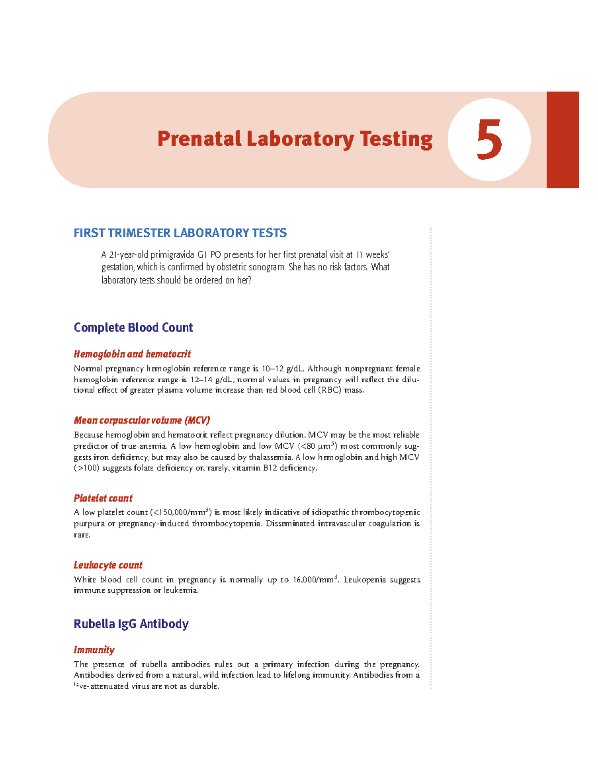 Chapter 4 MW FIRST TRIMESTER LABORATORY TESTS A 21yearold