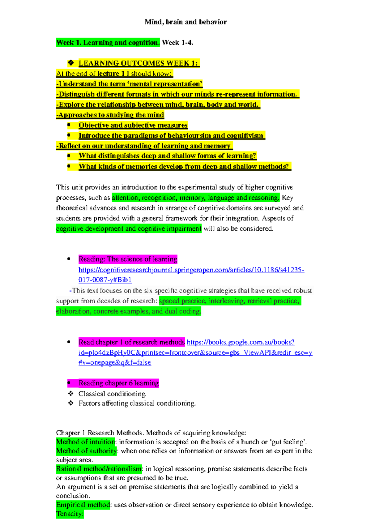 Psych MBB1 - Lecture Notes 1-7 - Mind, Brain And Behavior Week 1 ...