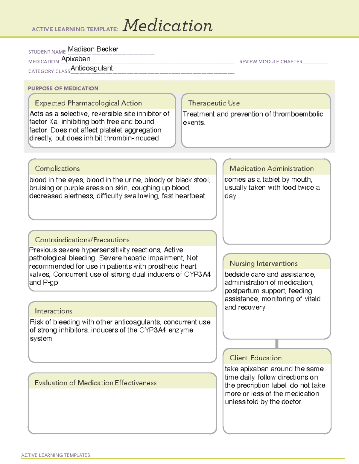 Week 3 med card - Study guide - ACTIVE LEARNING TEMPLATES Medication ...