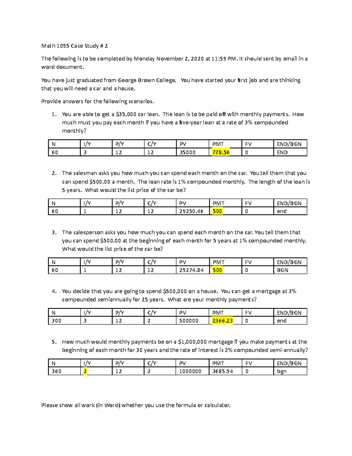 Math 1095 Case Study Part 2 - Math 1095 Case Study # 2 The following is ...