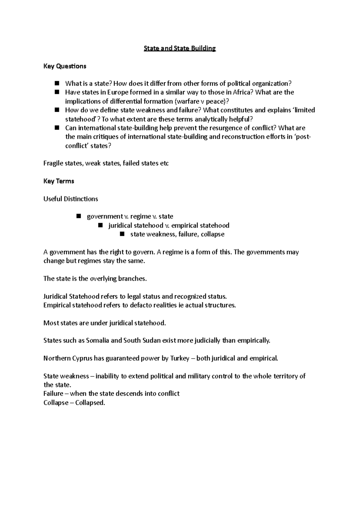 State and State Building - regime v. state n juridical statehood v ...