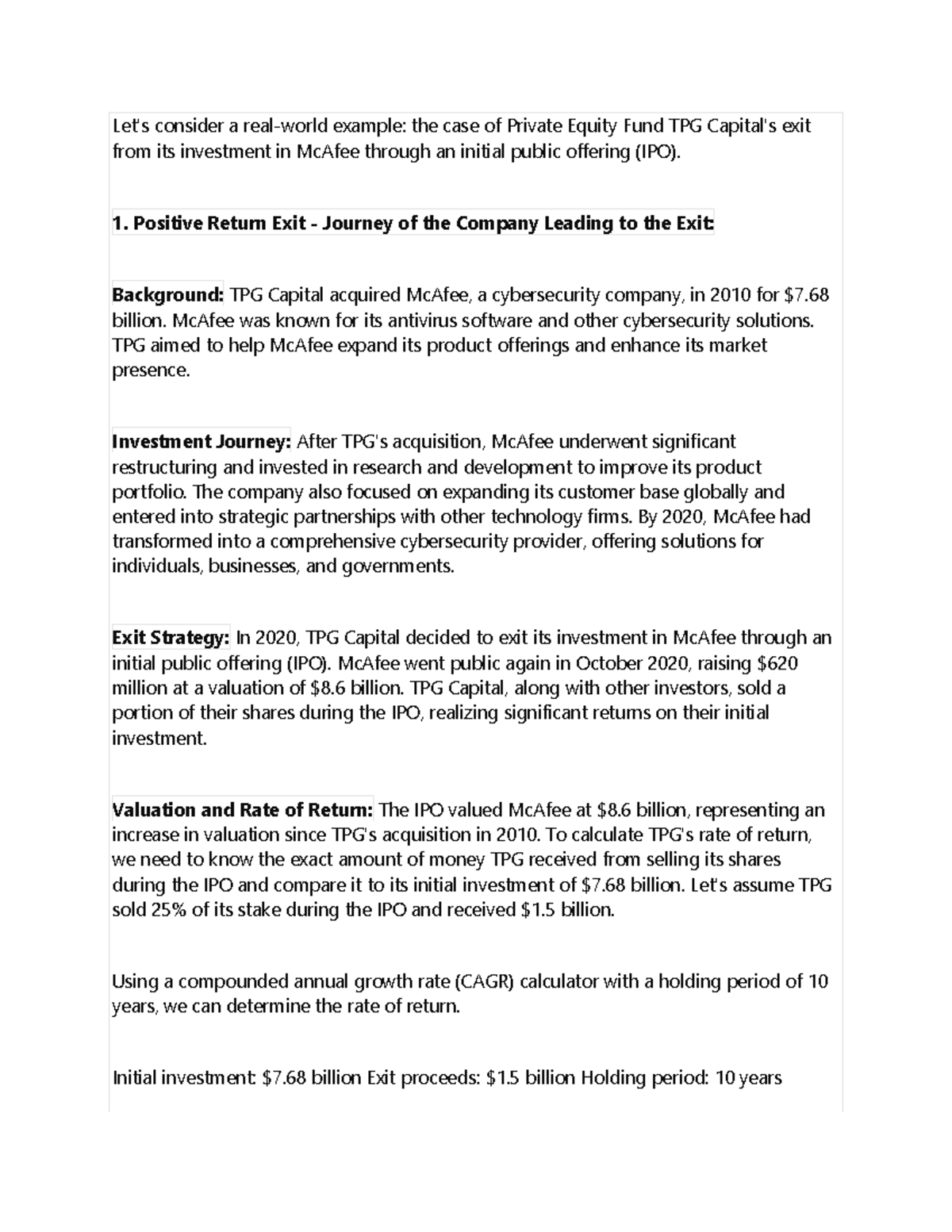 P4 - investment banking - Let's consider a real-world example: the case ...