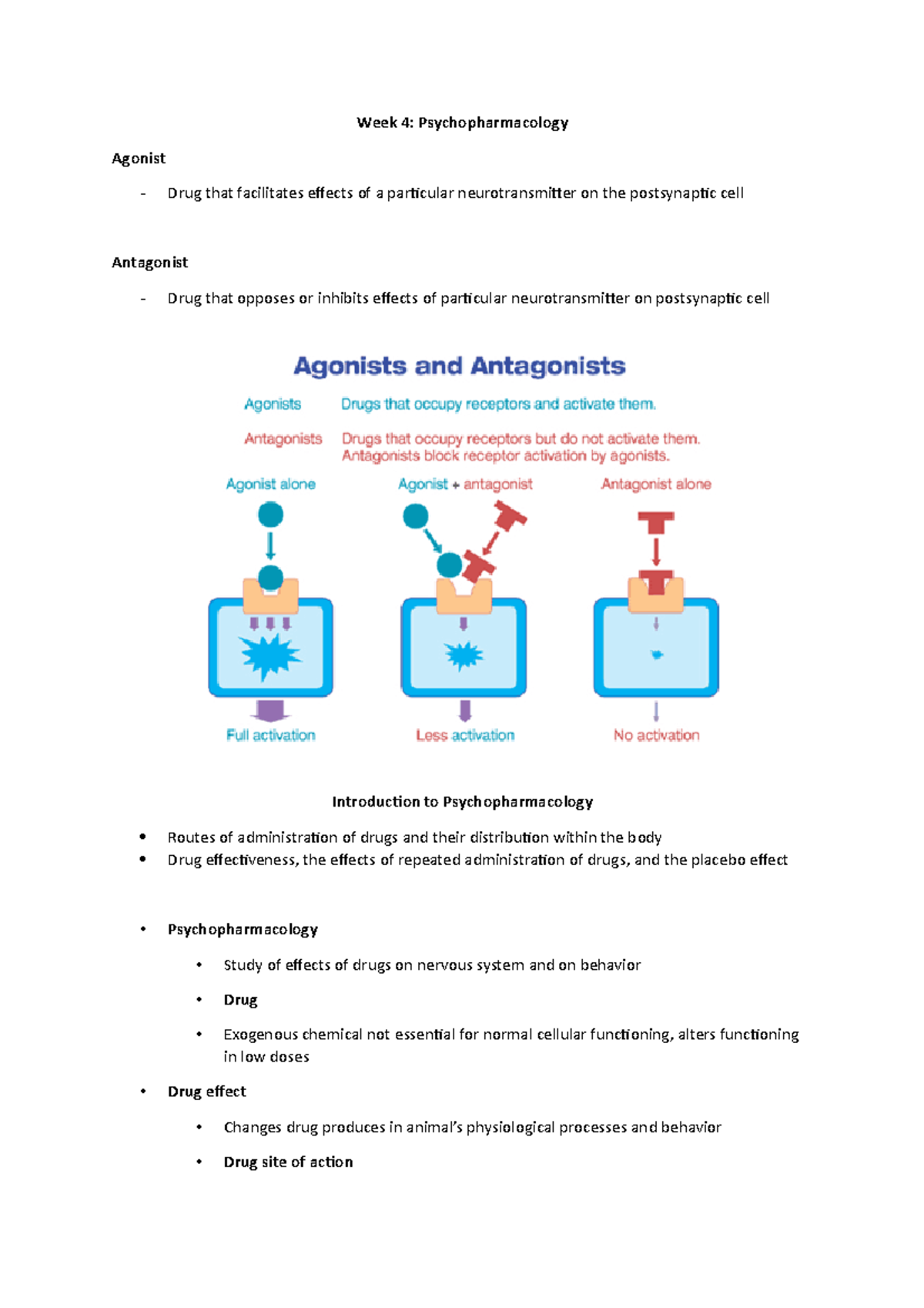 Week 4 Lecture Notes - Week 4: Psychopharmacology Agonist Drug that ...