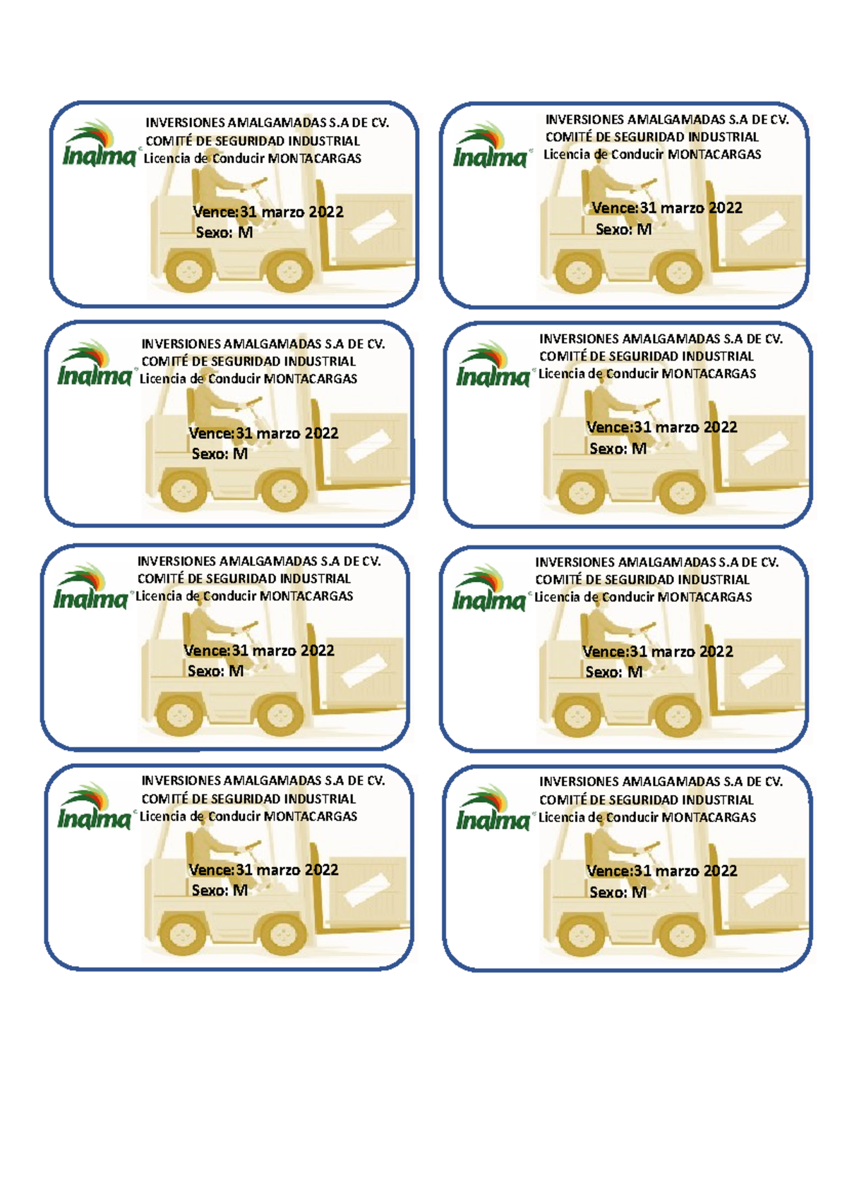 Carnet Montacarga - es un documento para los costos informe de hoas