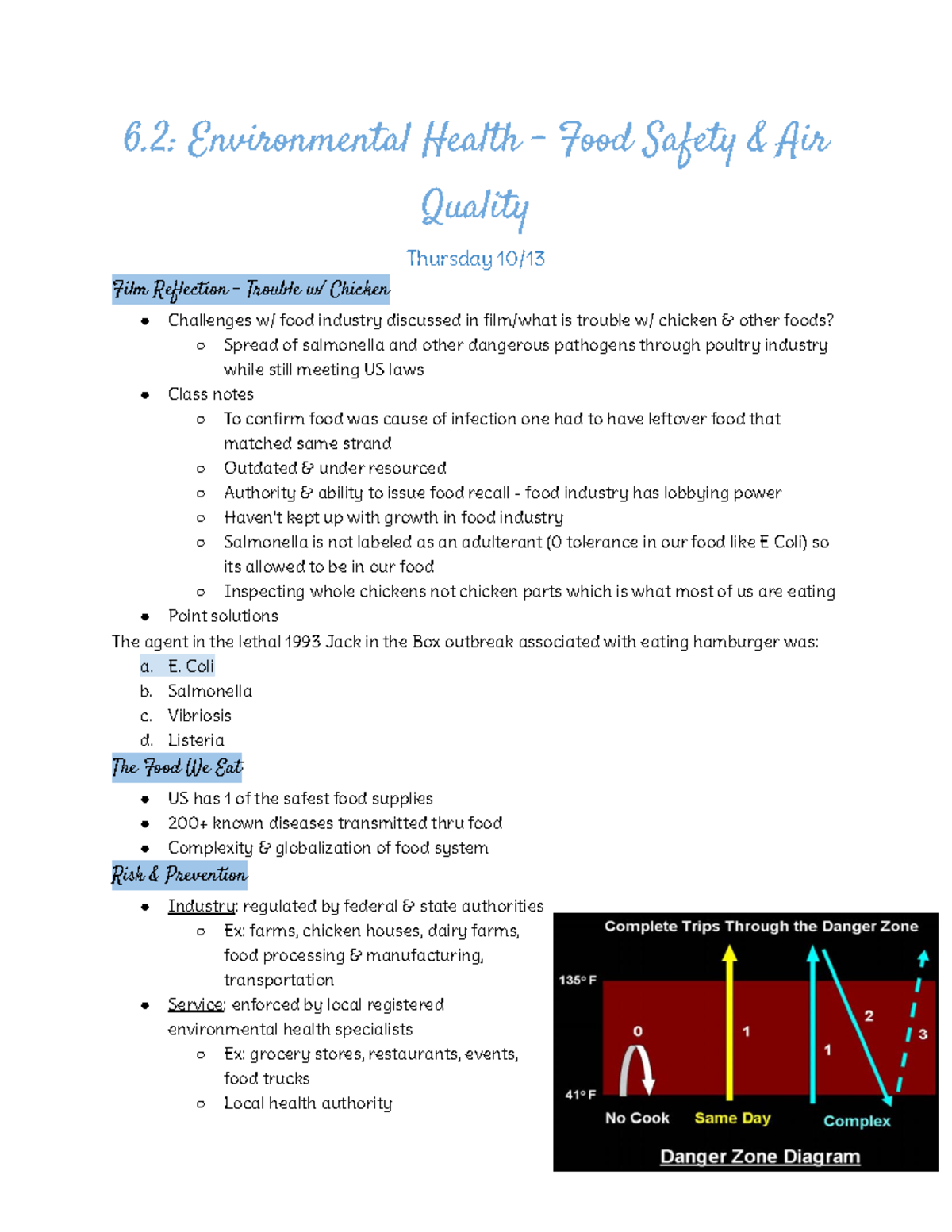 Lesson 6.2 Notes Environmental Health Food Safety 6 Environmental