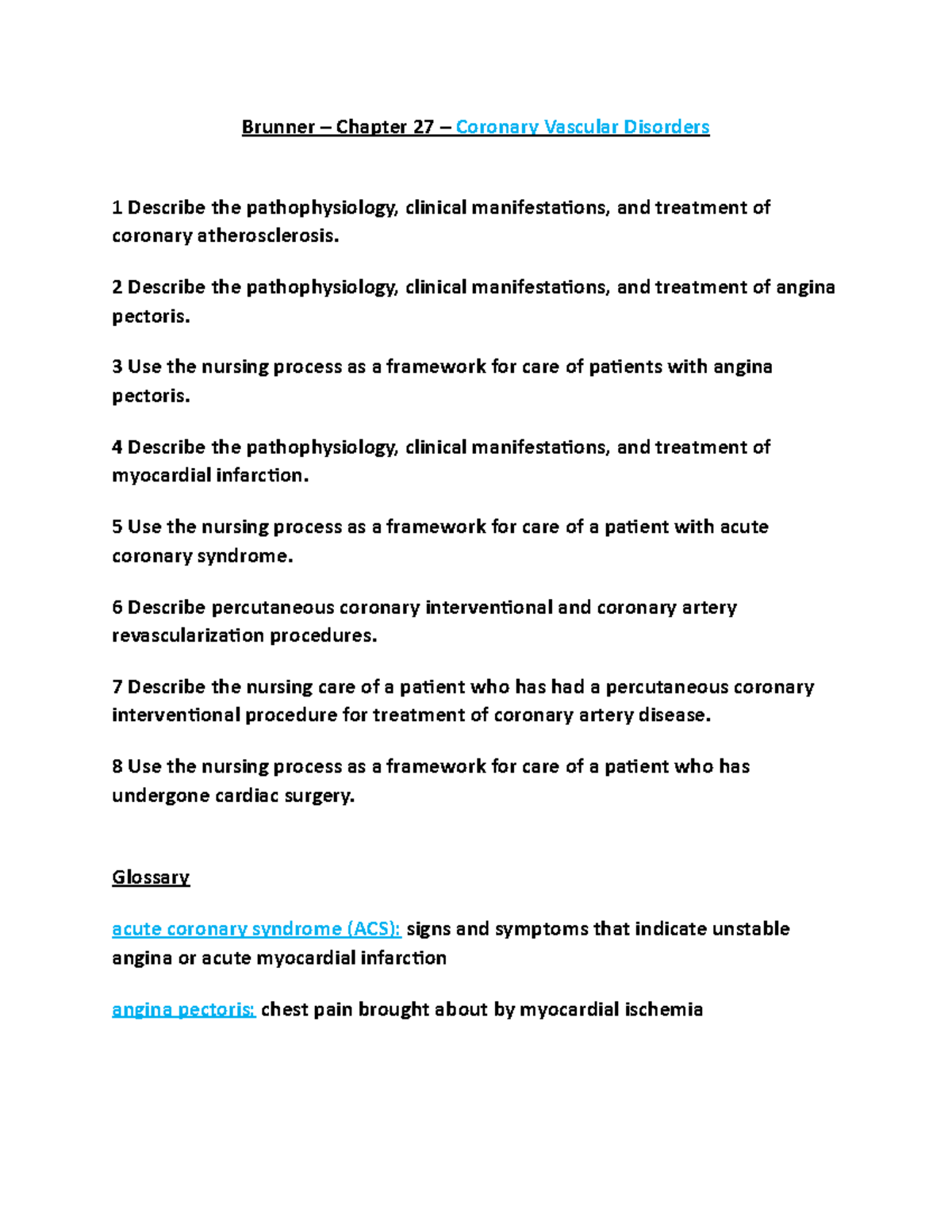 Brunner - Chapter - 27 - Coronary Vascular patients - Brunner – Chapter ...