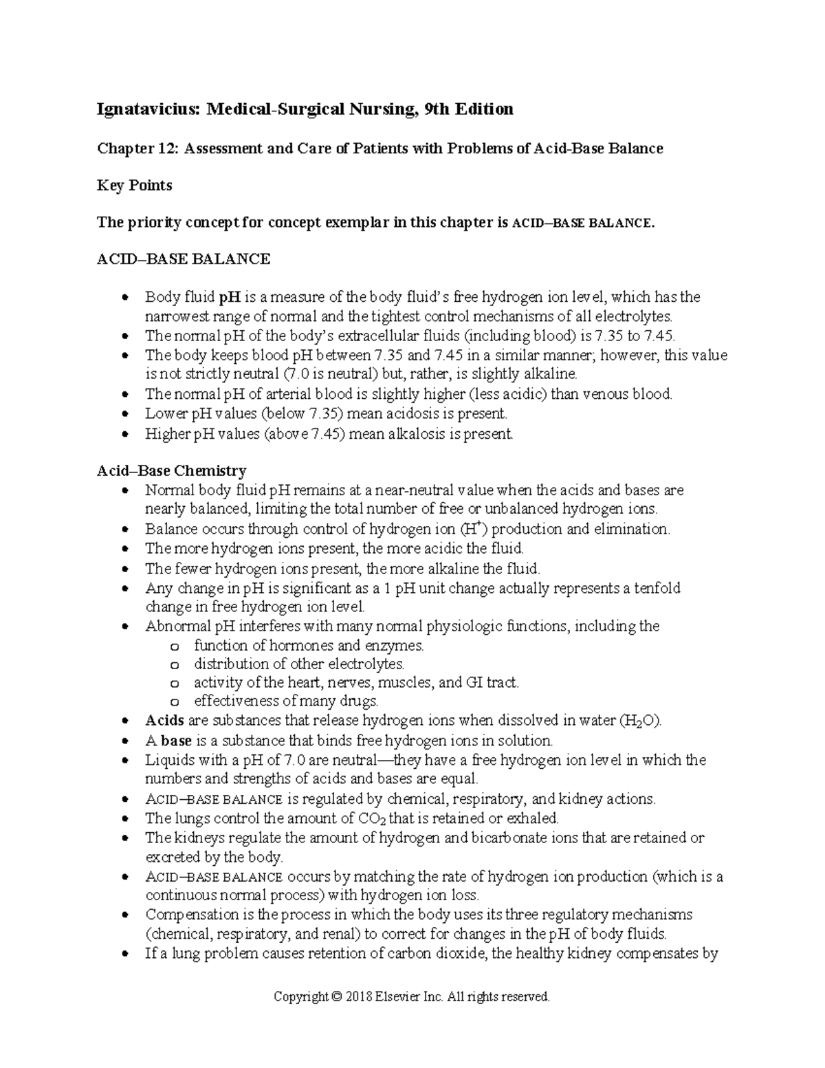 KEY Points ACID BASE Balance - Ignatavicius: Medical-Surgical Nursing ...