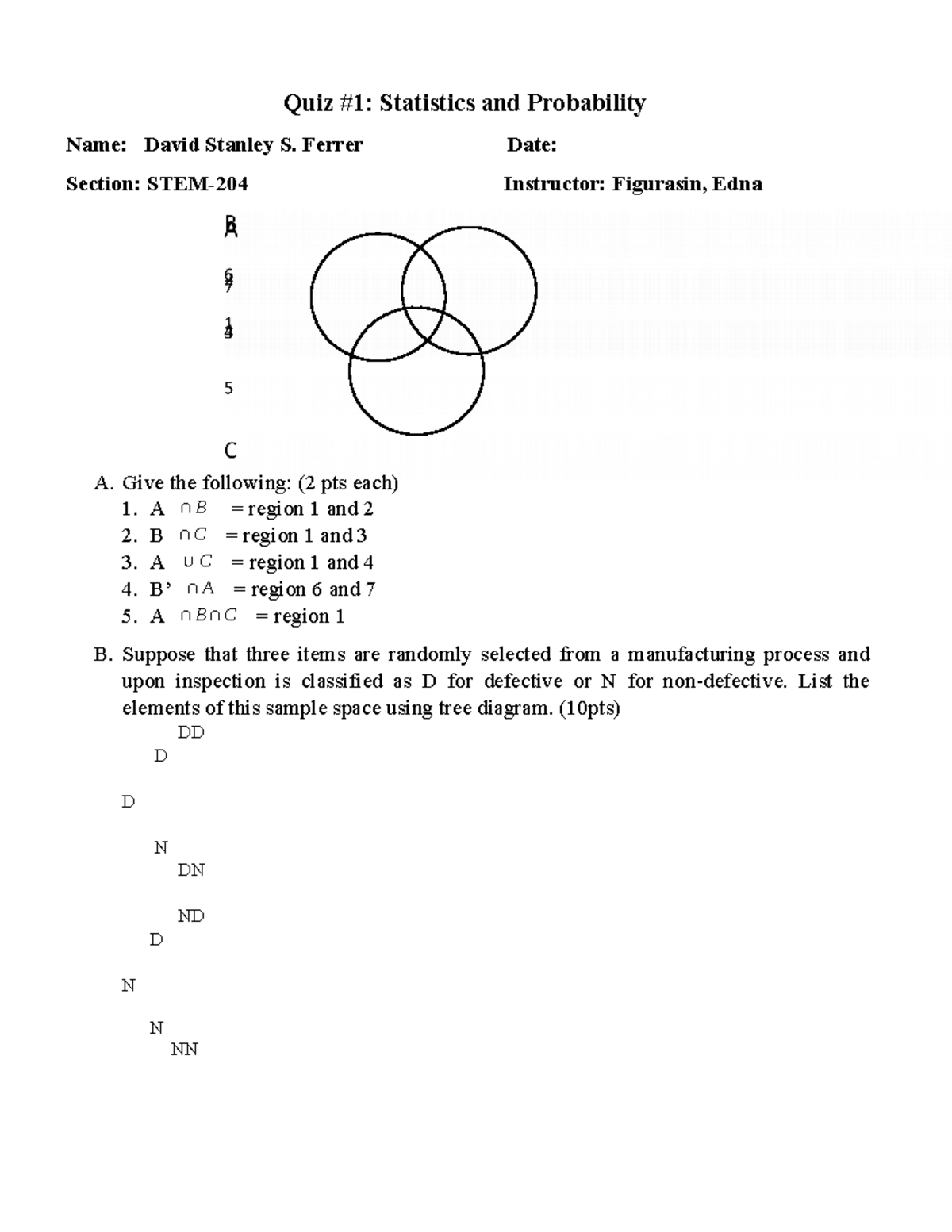 Statistic And Probability Quiz - Quiz #1: Statistics And Probability ...