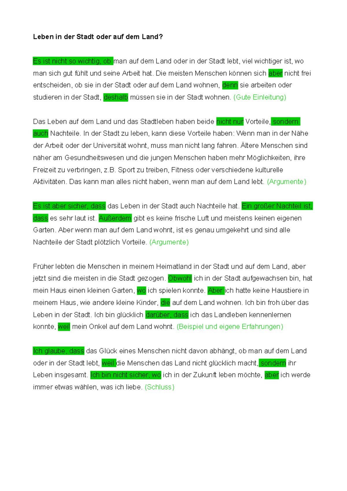 Beispieltext 2 - Leben in der Stadt oder auf dem Land? Es ist nicht so ...