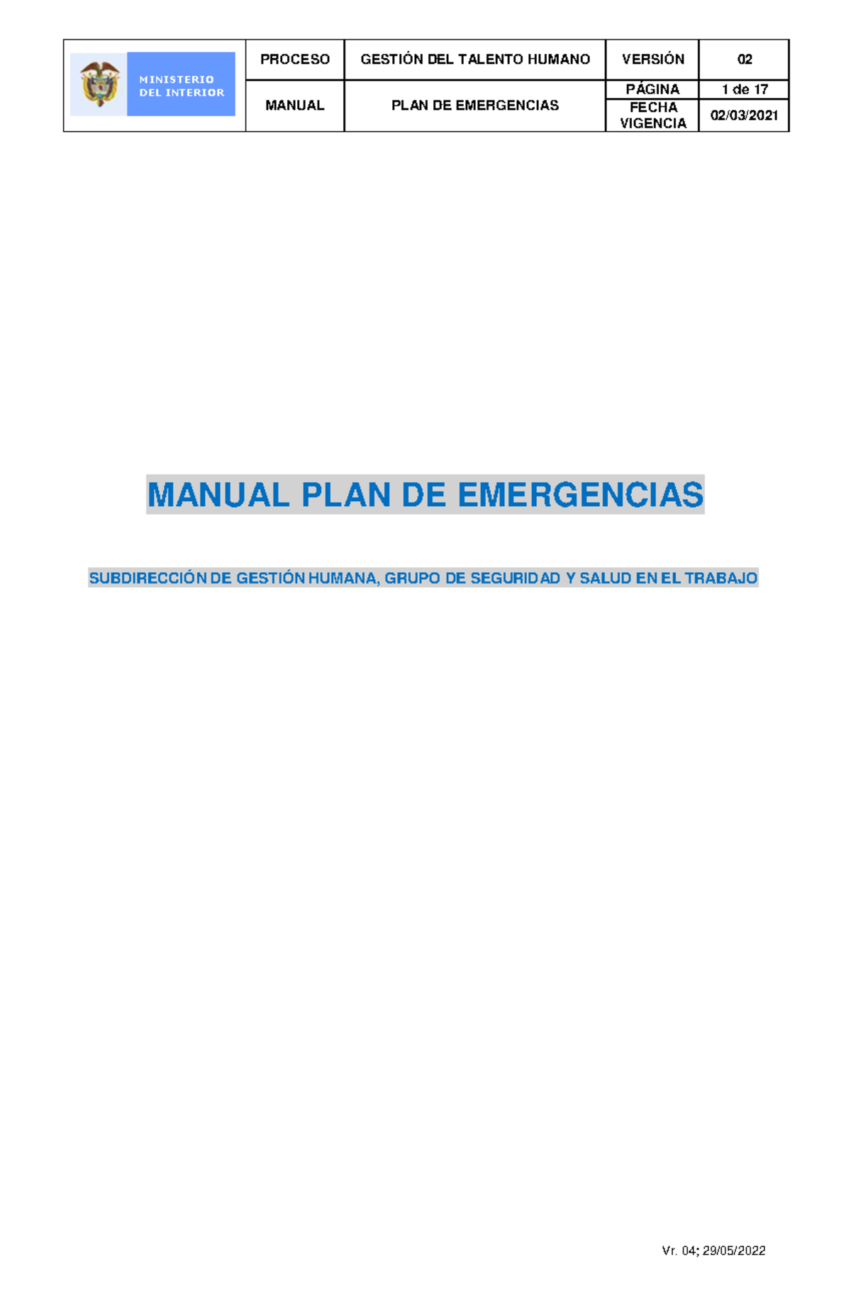 Planes De Emergencia Ministerio Del Interior - MINISTERIO DEL INTERIOR ...