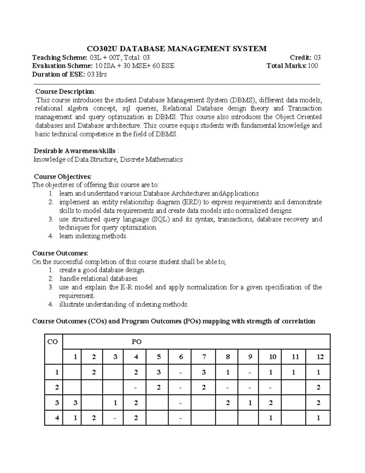 CO302U Database Management System - CO302U DATABASE MANAGEMENT SYSTEM ...