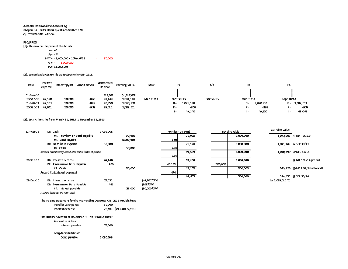 Solutions Extra Bond Questions ABE I M Finished Acct 208 