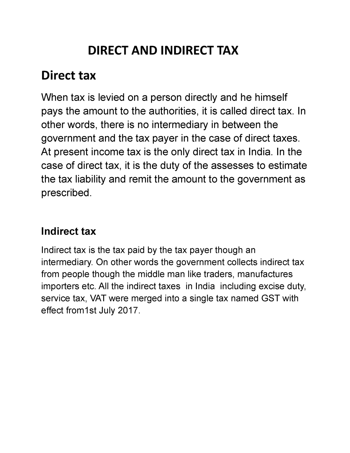 direct and indirect tax essay