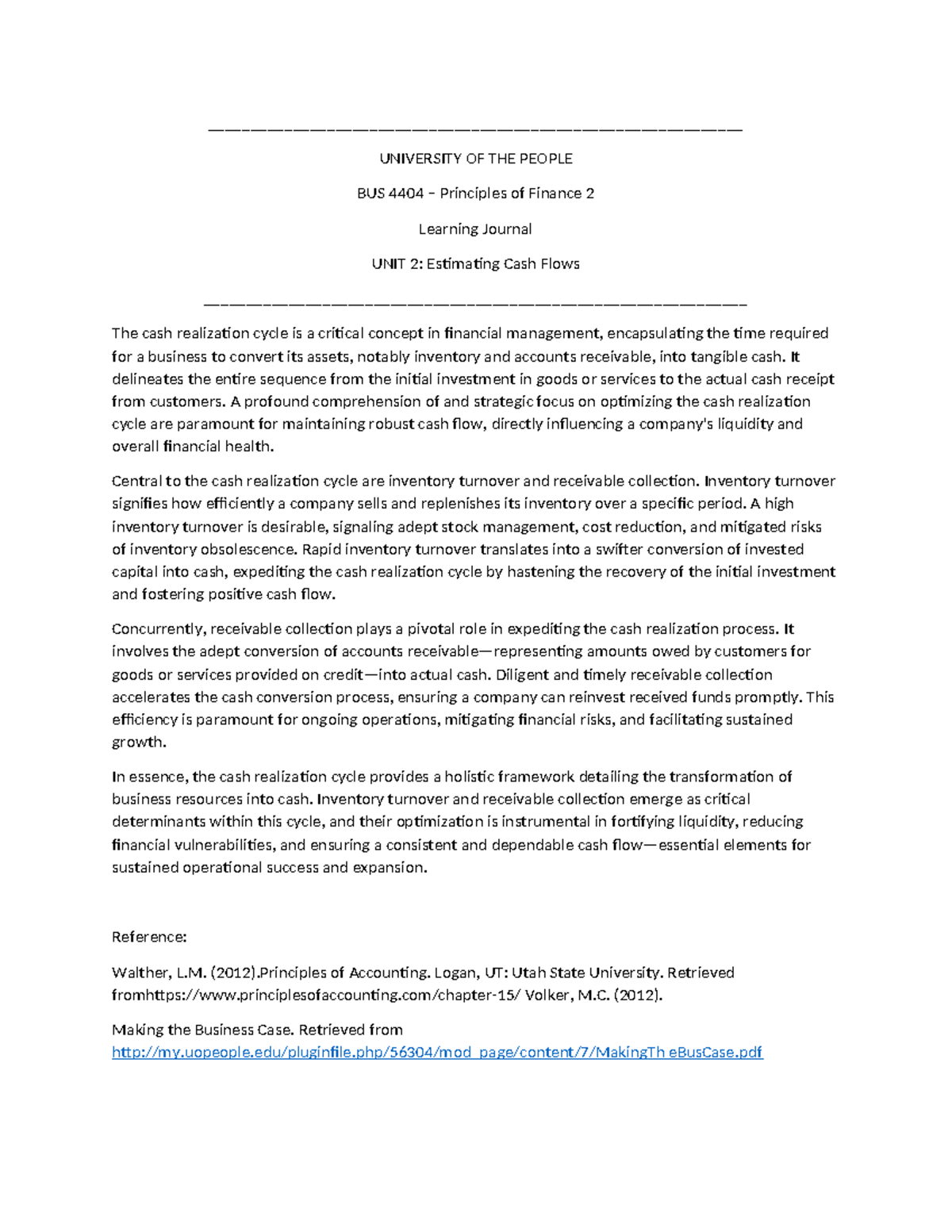 Learning Journal - BUS 4404 – Principles of Finance 2 - - Studocu