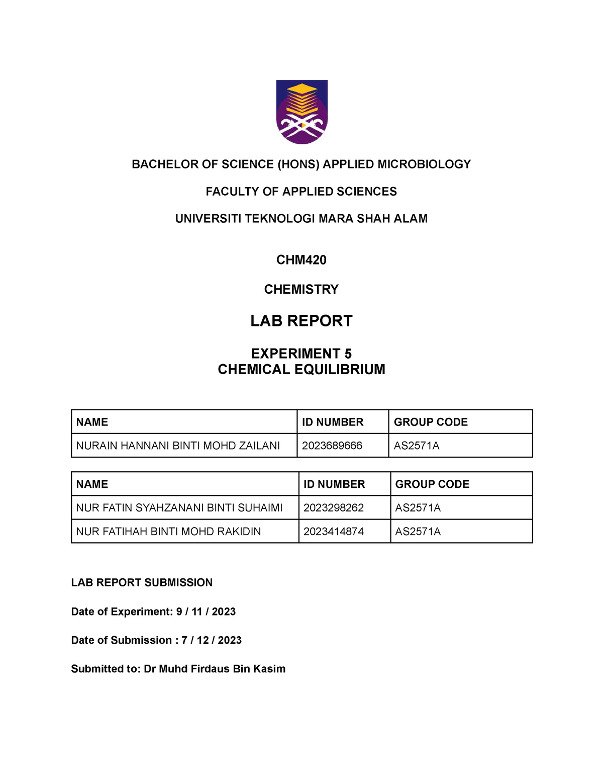 experiment on chemical equilibrium