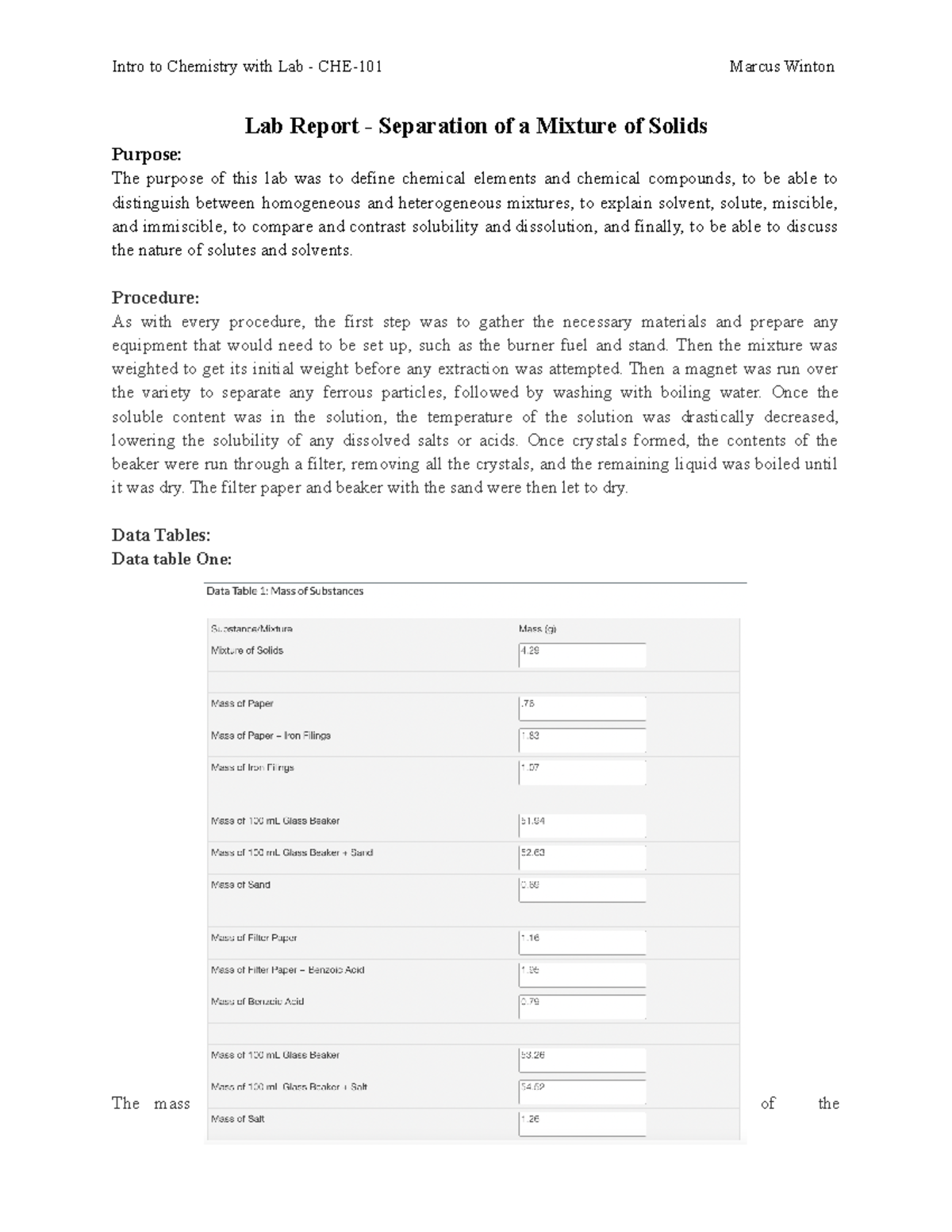 Chem Lab Report 3 Provides the basic overview of the the 3 lab in