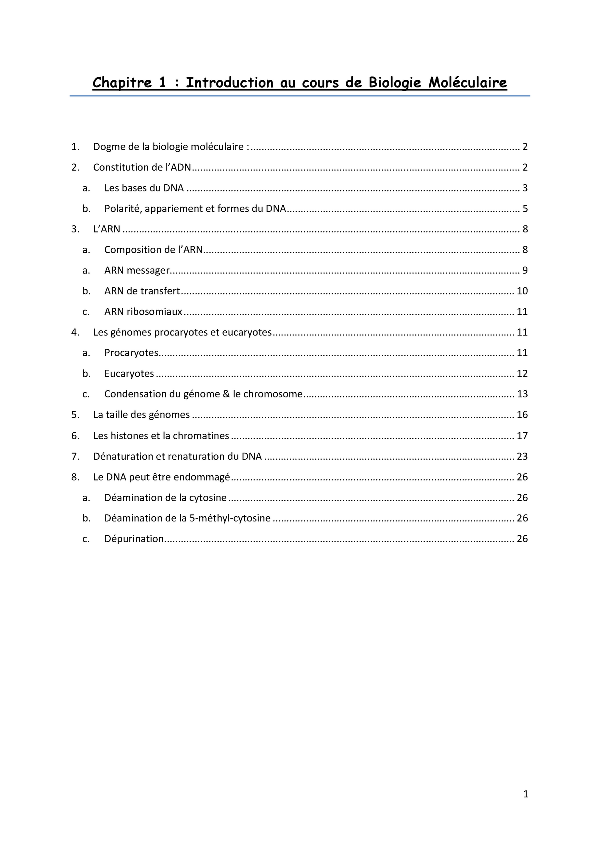 Biologie Moléculaire Notes De Cours Chapitre 1 Chapitre 1 Introduction Au Cours De 