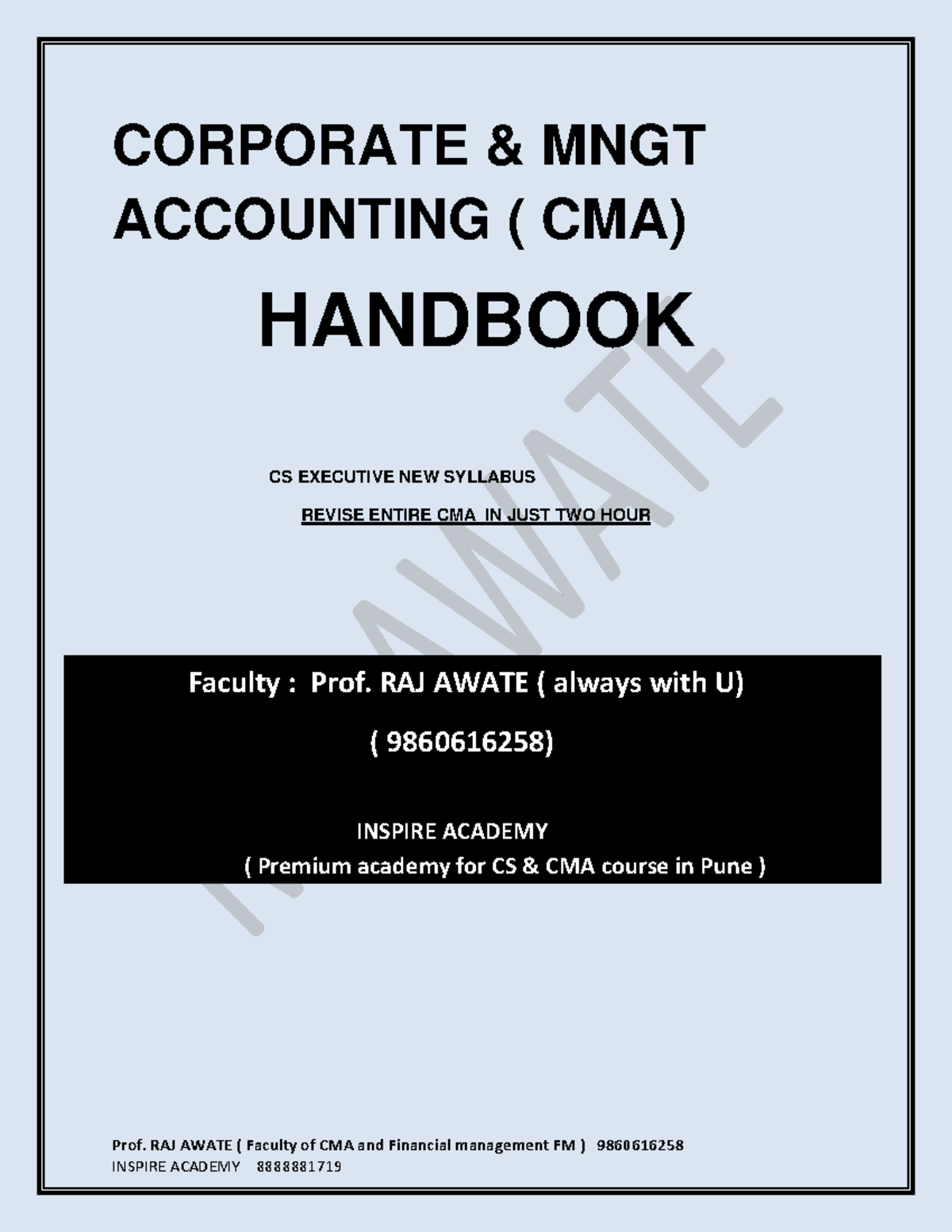 Short notes - Corporate and mgmt account - Prof. RAJ AWATE ( Faculty of ...
