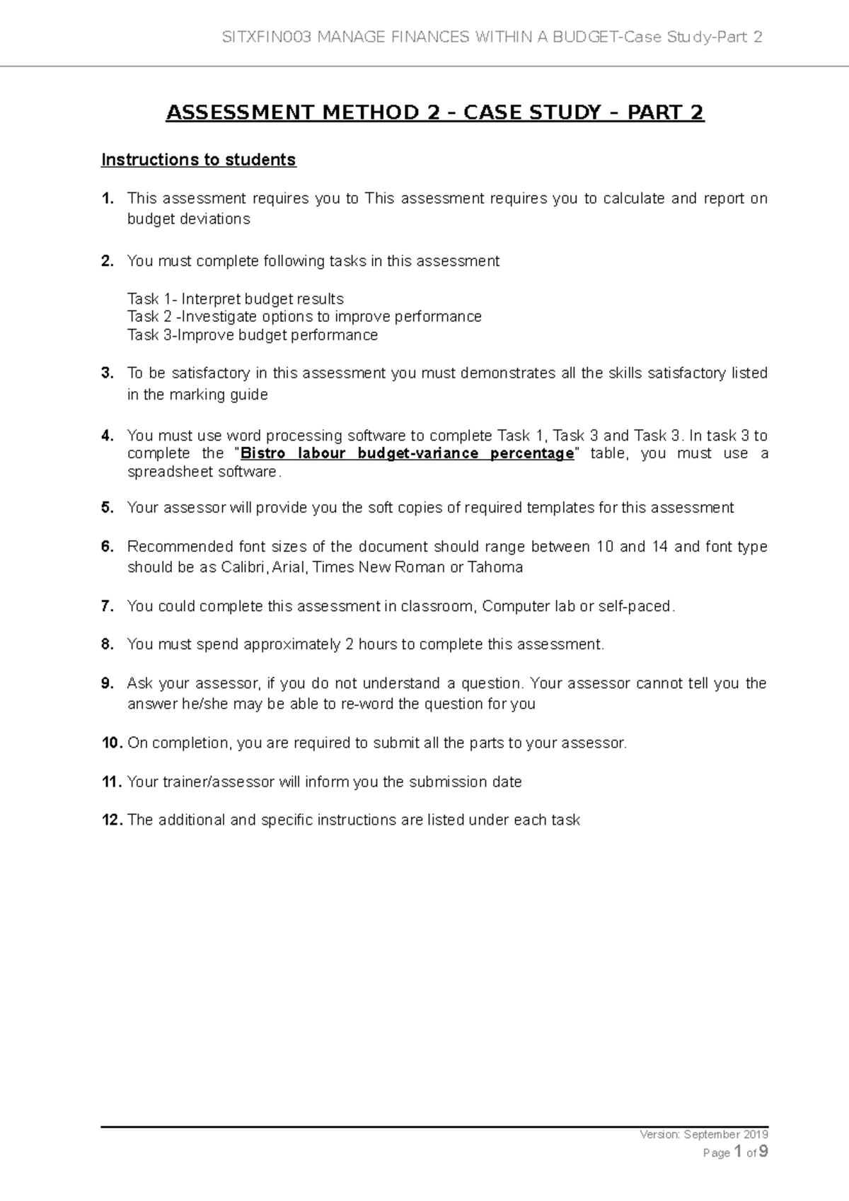 2.3- Sitxfin 003-Case-study-Part 2-V0219 - ASSESSMENT METHOD 2 – CASE ...