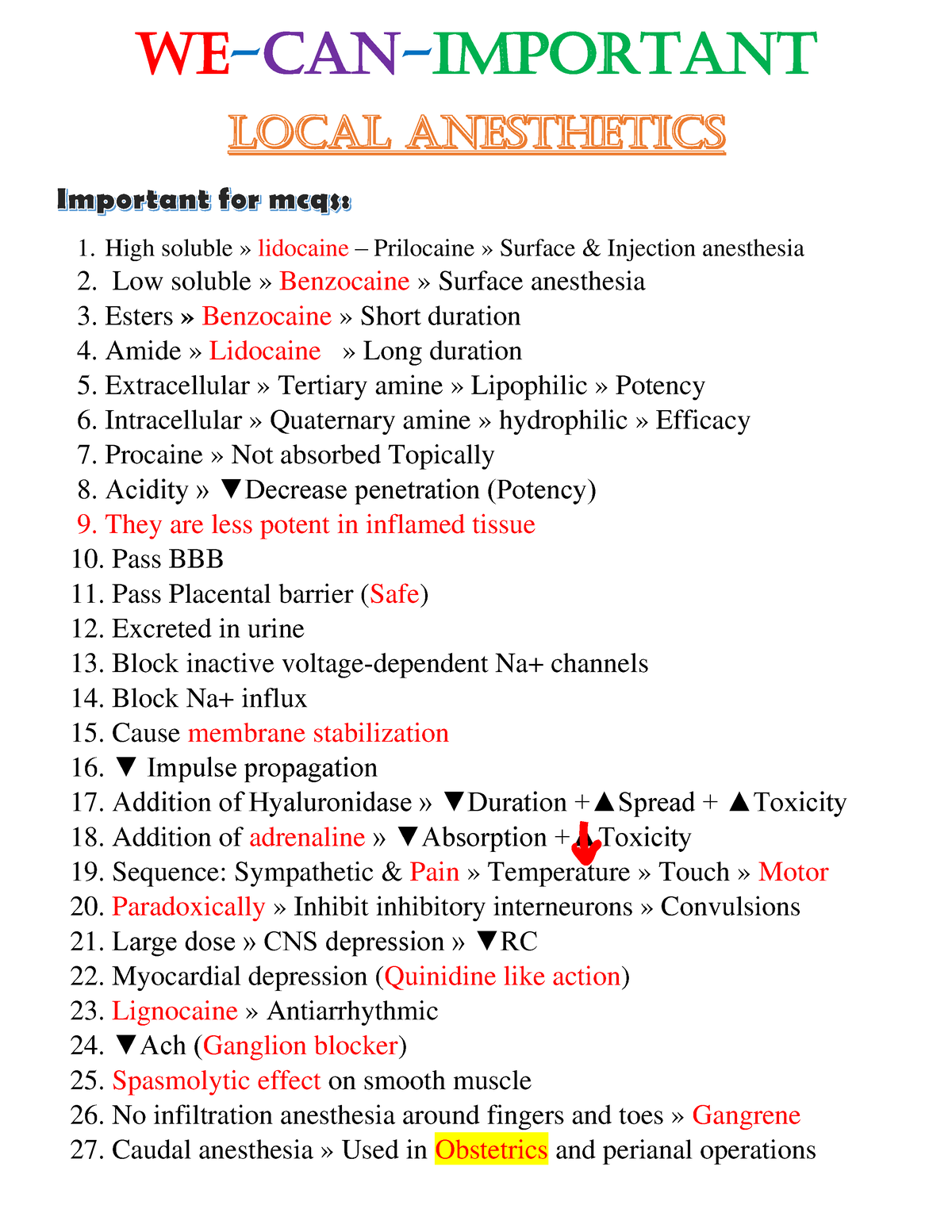 Local anesthesia notes WECANIMPORTANT High soluble » lidocaine