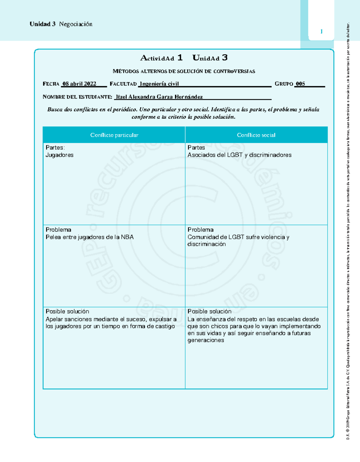 Formatos Unidad 3 - ActividAd 1 UnidAd 3 MÉTODOS ALTERNOS DE SOLUCIÓN ...