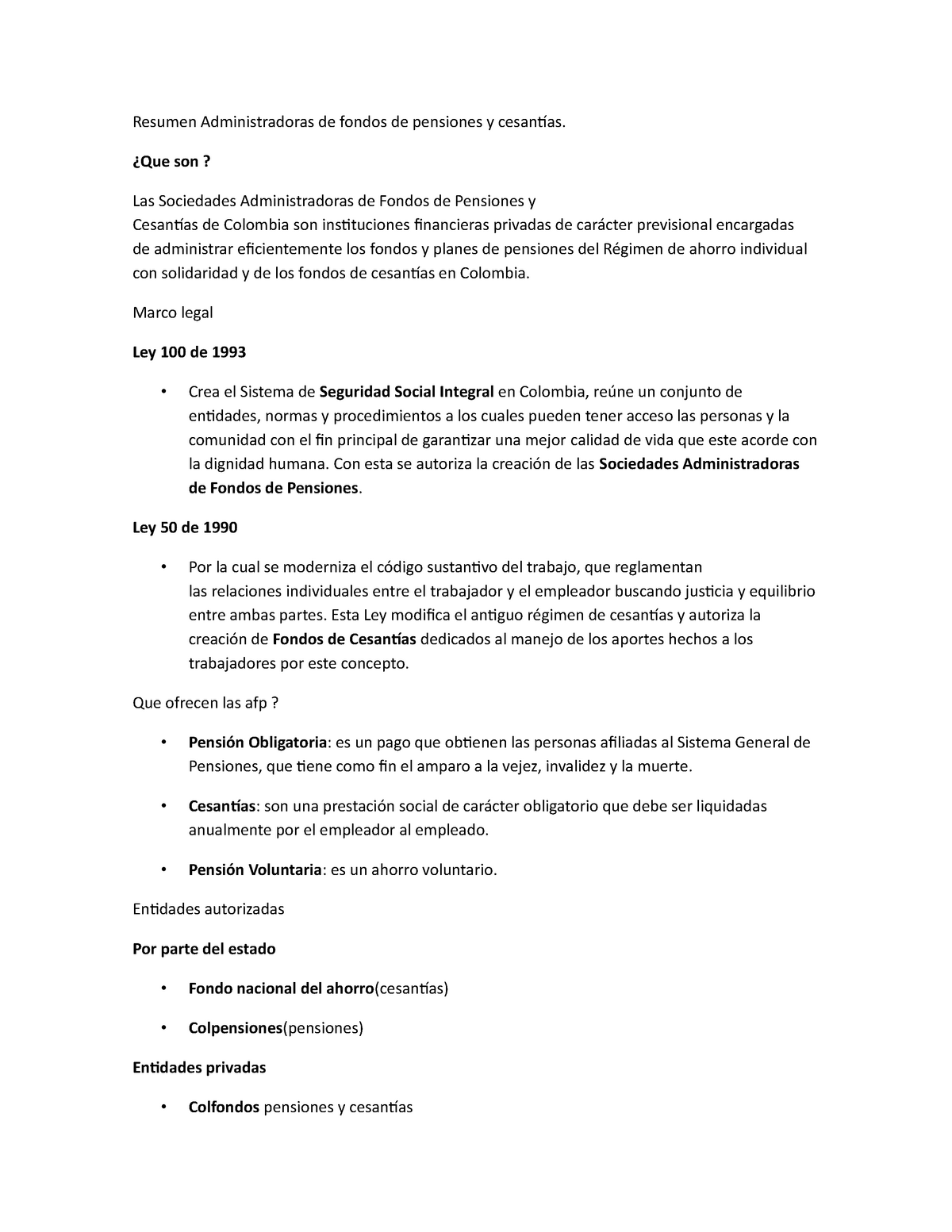 Apuntes Administradoras de fondos de pensiones y cesantías - Resumen ...