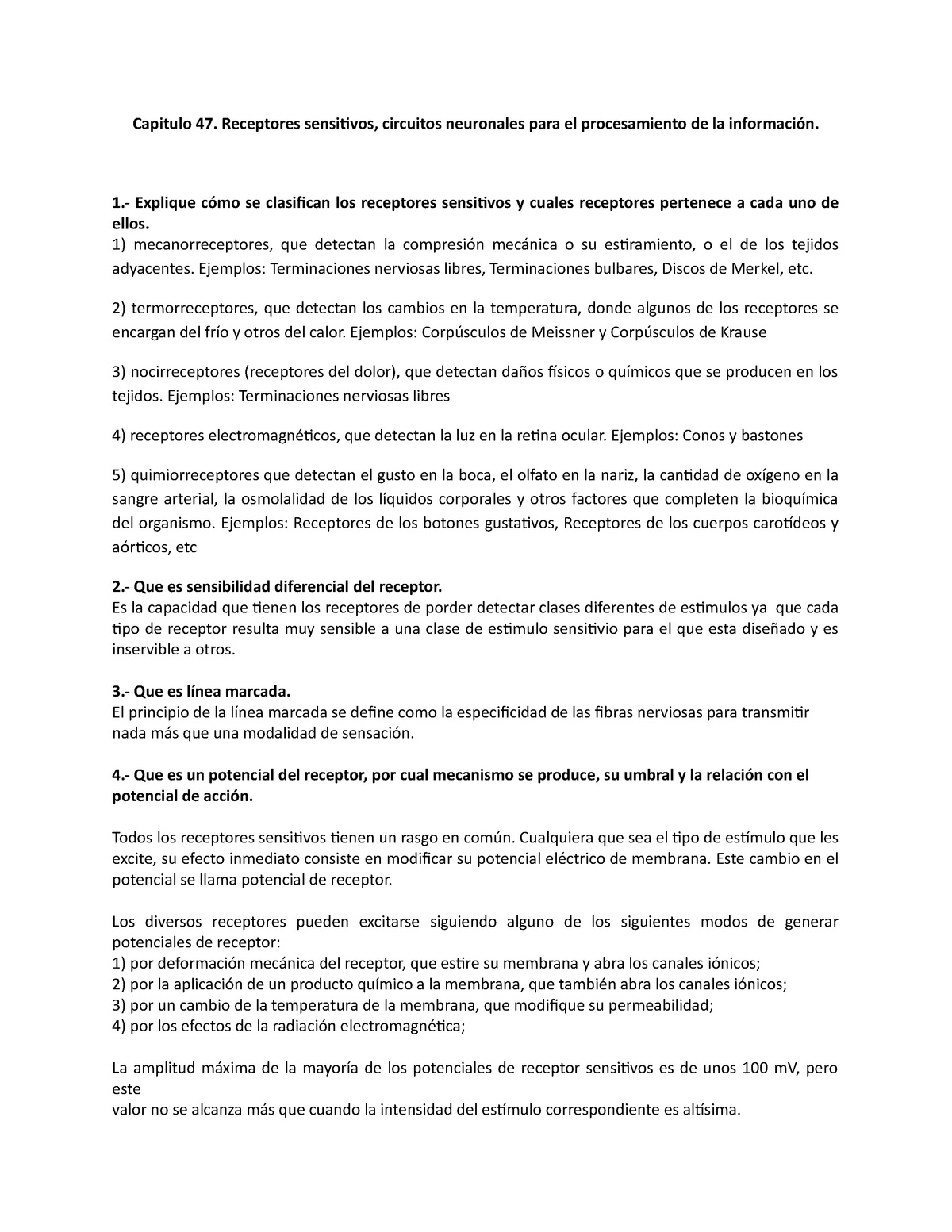 Capitulo 47 Receptores Sensitivos Circuitos Neuronales Para El Procesamiento De La Información 8590