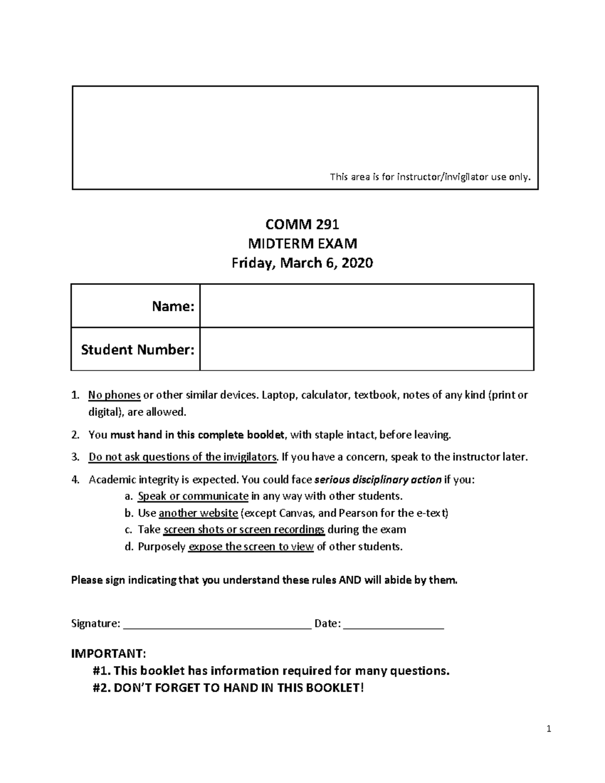 Comm 291 Midterm (2019 ) questions - COMM 291 MIDTERM EXAM Friday ...