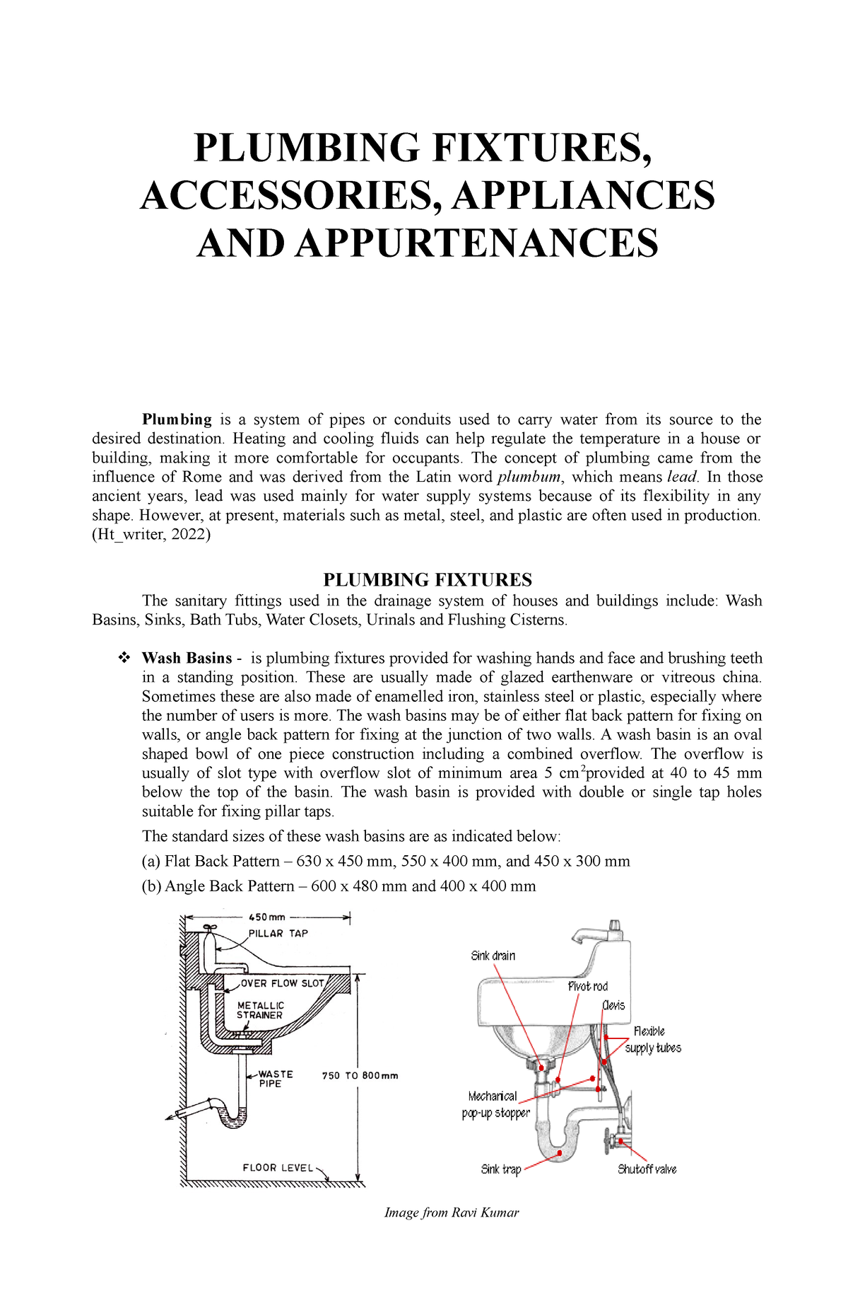 Building Utilities PLUMBING FIXTURES, ACCESSORIES, APPLIANCES AND