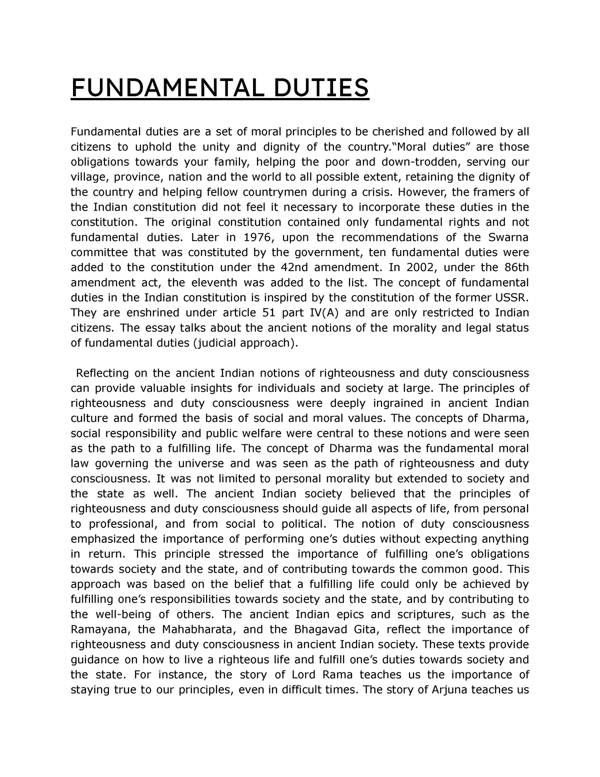 fundamental duties essay in english