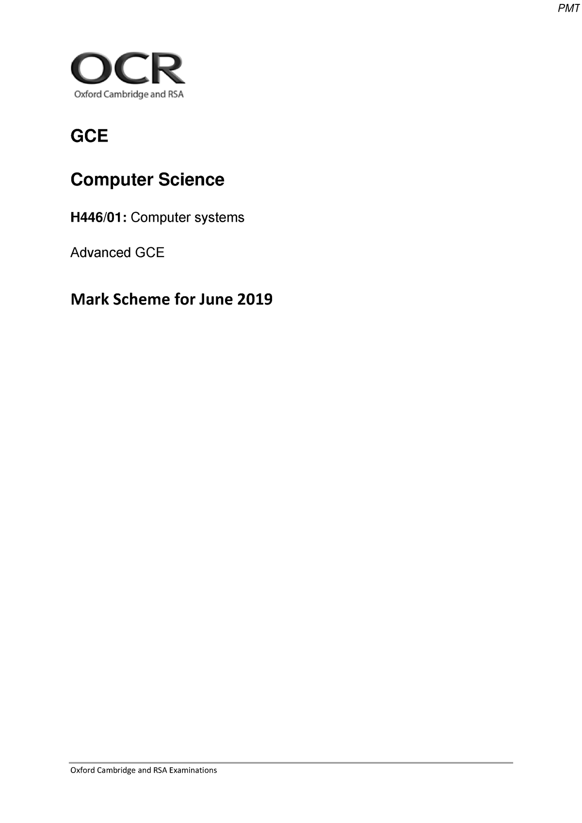 June 2019 MS - Paper 1 OCR Computer Science A-level - Oxford Cambridge ...