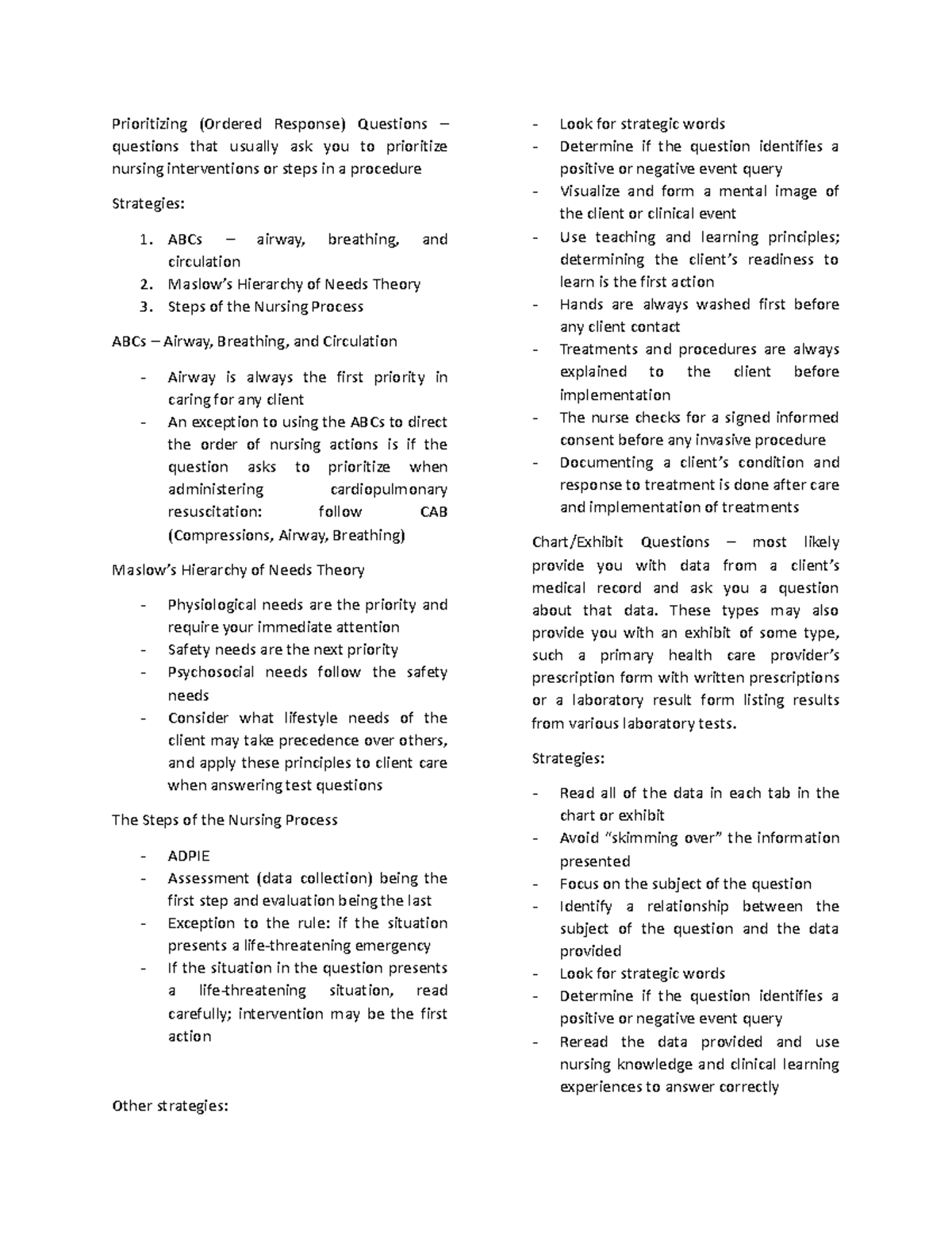 Test-Taking Strategies - Prioritizing (Ordered Response) Questions ...
