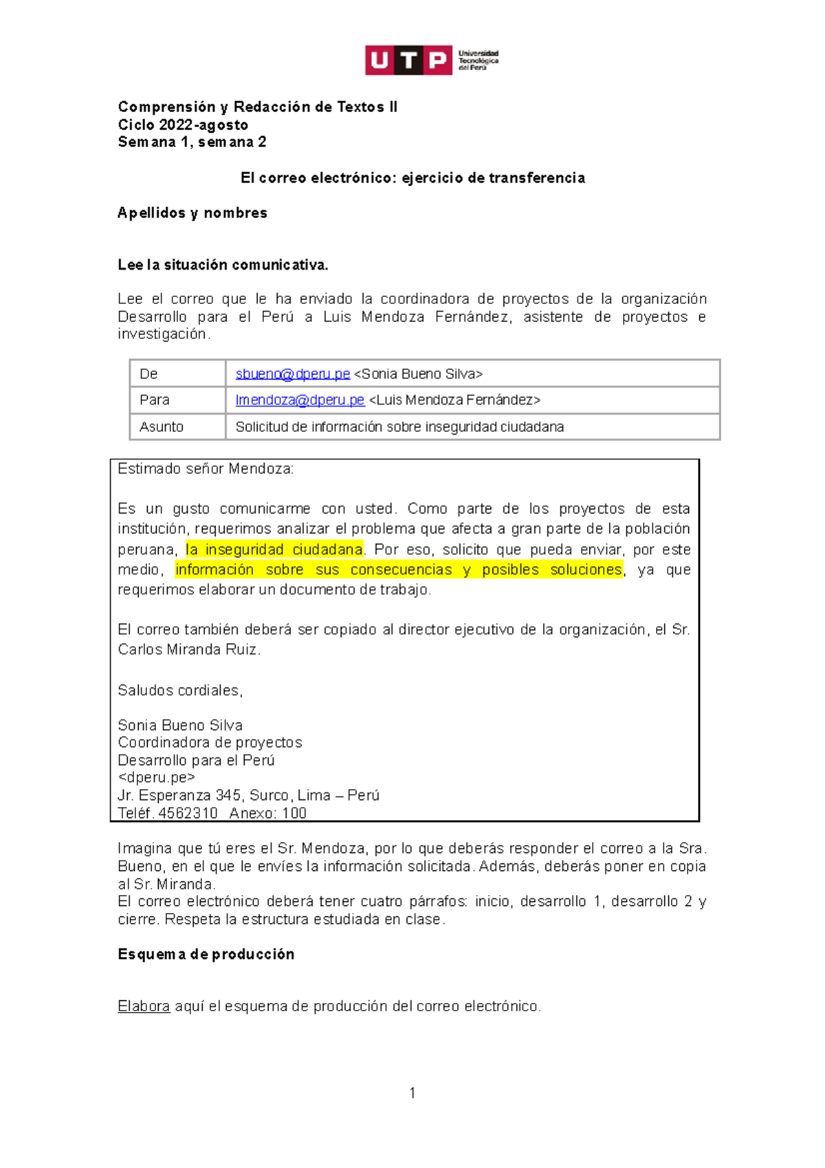 Esquema De Produccion Correo Electronico Comprensi N Y Redacci N De Textos Ii Ciclo