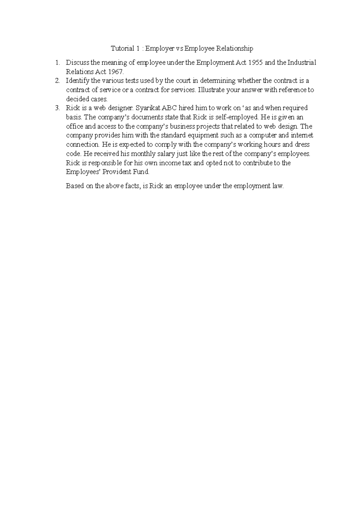 Tutorial 1-emploer vs employee relationship - Tutorial 1 : Employer vs ...