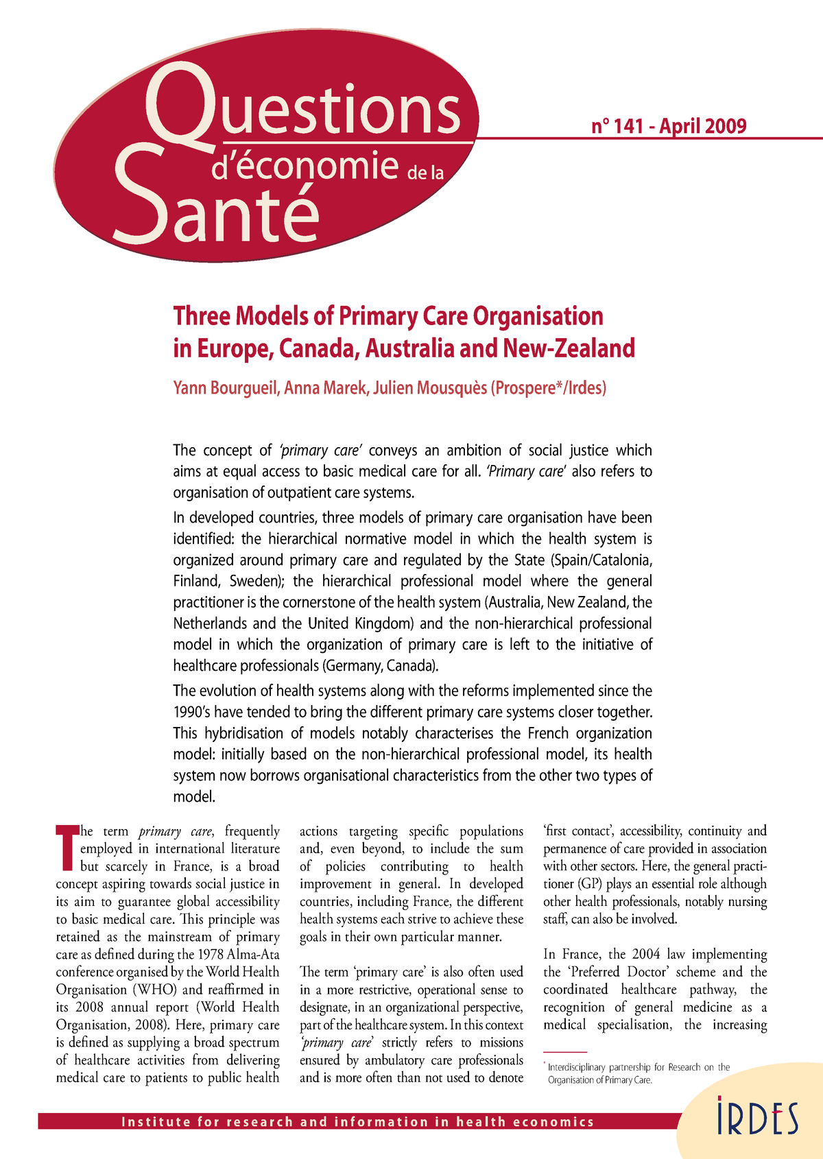 three-models-of-primary-care-organisatio-i-n-s-t-i-t-u-t-e-f-o-r-r-e